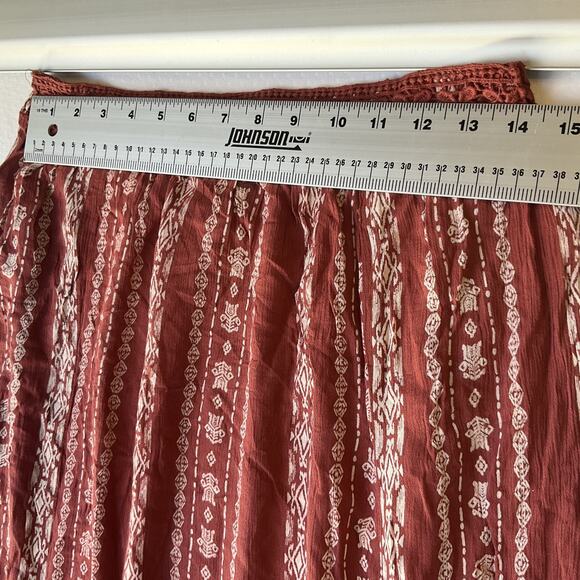 Blue Rain Women Maxi Skirt L Rust Geometric Bohemian Rayon 41” Long - Picture 4 of 7
